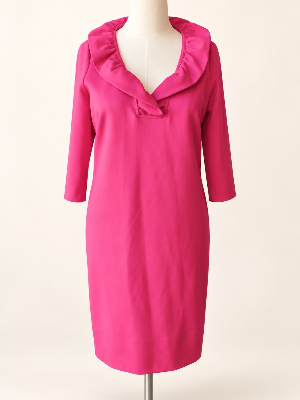 Gretchen Scott Designs Hot Pink Ruffled Collar Midi Dress